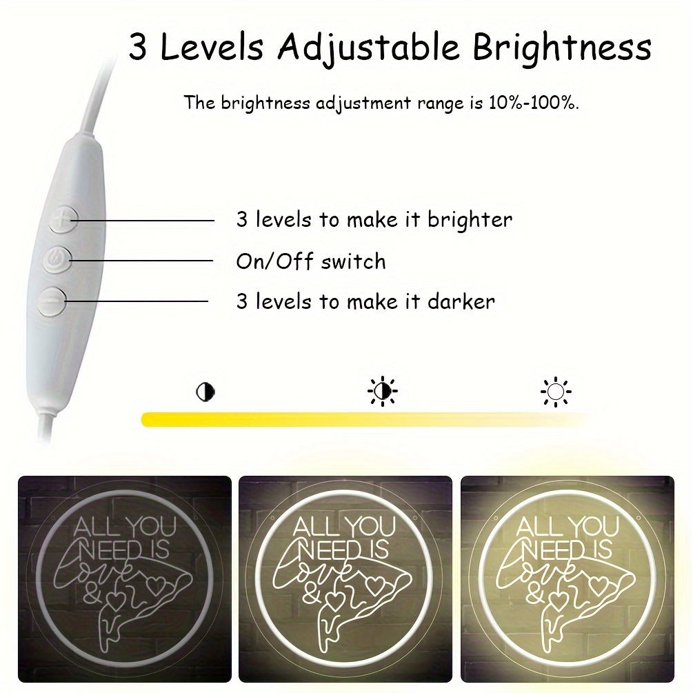 1 pc All You Need Is Love & Pizza Neon LED Sign, Wall Decoration Warm White Neon Sign, Artistic Sculpture Design Decoration, Perfect for Christmas Parties, Business Rooms, Bedrooms, Rooms, Bars, Shops, Friends Gatherings Wall Decoration - 图片 5