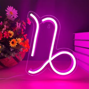 1 pc The Capricorn LED Neon Sign, Astrology Horoscope Ambiance Wall Decoration Neon Sign for Home, Party, Living Room, Bar, Club, Game Room, as Birthday, Holiday Gift, Bedroom and Home Wall Decoration, USB Powered Illuminated Sign Hanging Unit, 5V USB Power Supply