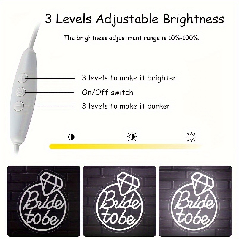 1 pc Diamond Shape Bride to Be LED Neon Sign, Wall Decoration Neon Sign for Wedding, Party, Family, Valentine's Day, Engagement, Bedroom and Home Wall Decoration, 5 V USB Power Supply - 图片 5