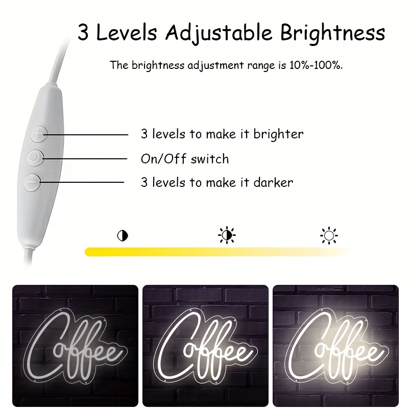 1 pc Coffee LED neon sign, ambient wall decoration neon sign for coffee shops, theme parties, living rooms, bars, clubs, hotels, clubs, as a birthday, holiday gift, bedroom and home wall decoration, USB powered illuminated sign hanging device, 5V USB power supply - 图片 5