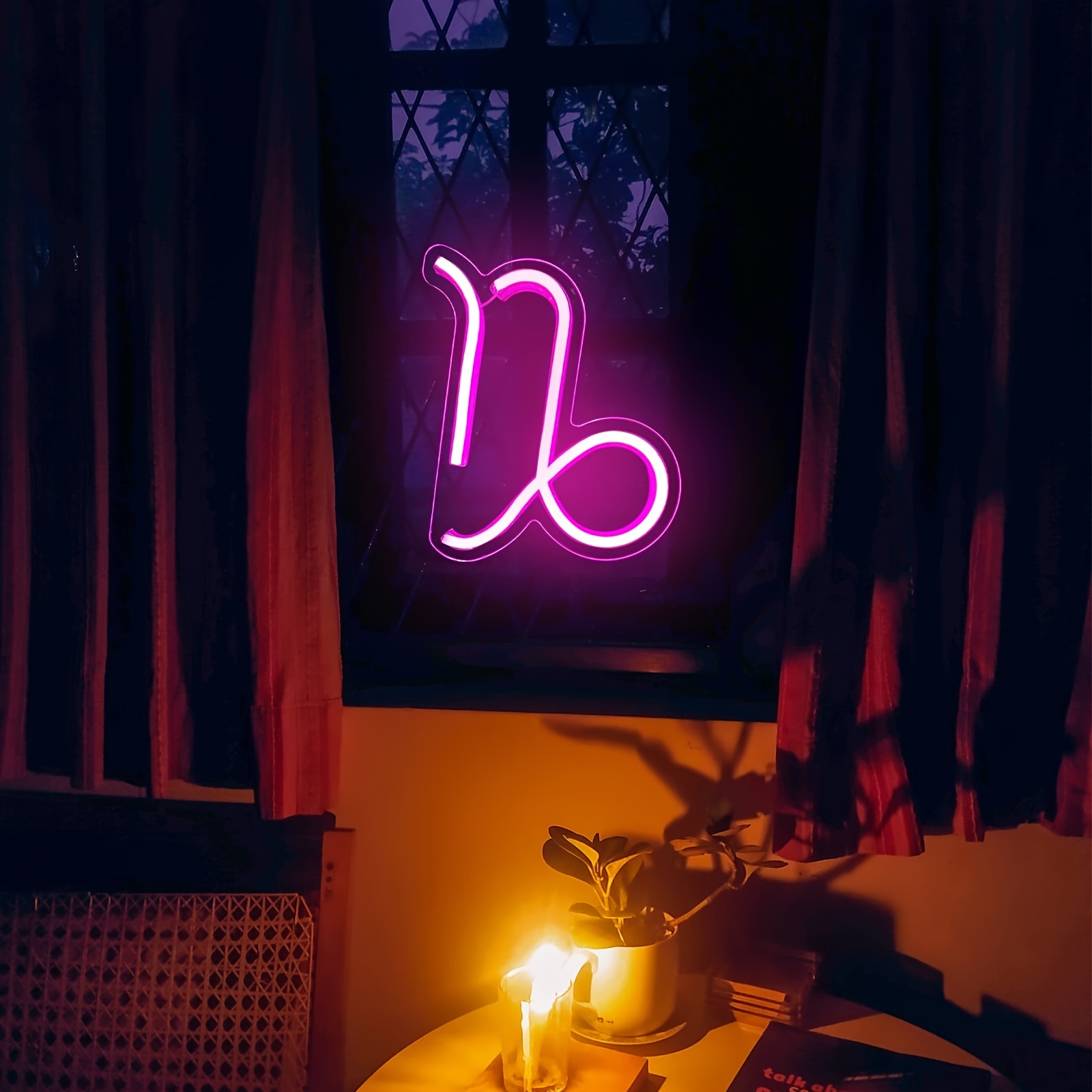 1 pc The Capricorn LED Neon Sign, Astrology Horoscope Ambiance Wall Decoration Neon Sign for Home, Party, Living Room, Bar, Club, Game Room, as Birthday, Holiday Gift, Bedroom and Home Wall Decoration, USB Powered Illuminated Sign Hanging Unit, 5V USB Power Supply - 图片 4