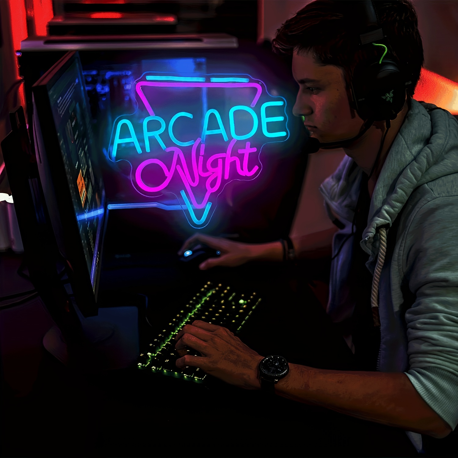 1 pc Arcade Night LED Neon Sign, Ambient Wall Decor Neon Sign for Home, Party, Living Room, Bar, Club, Game Room, as Birthday, Holiday Gift, Bedroom and Home Wall Decoration, USB Powered Illuminated Sign Hanging Unit, 5V USB Power Supply - 图片 2