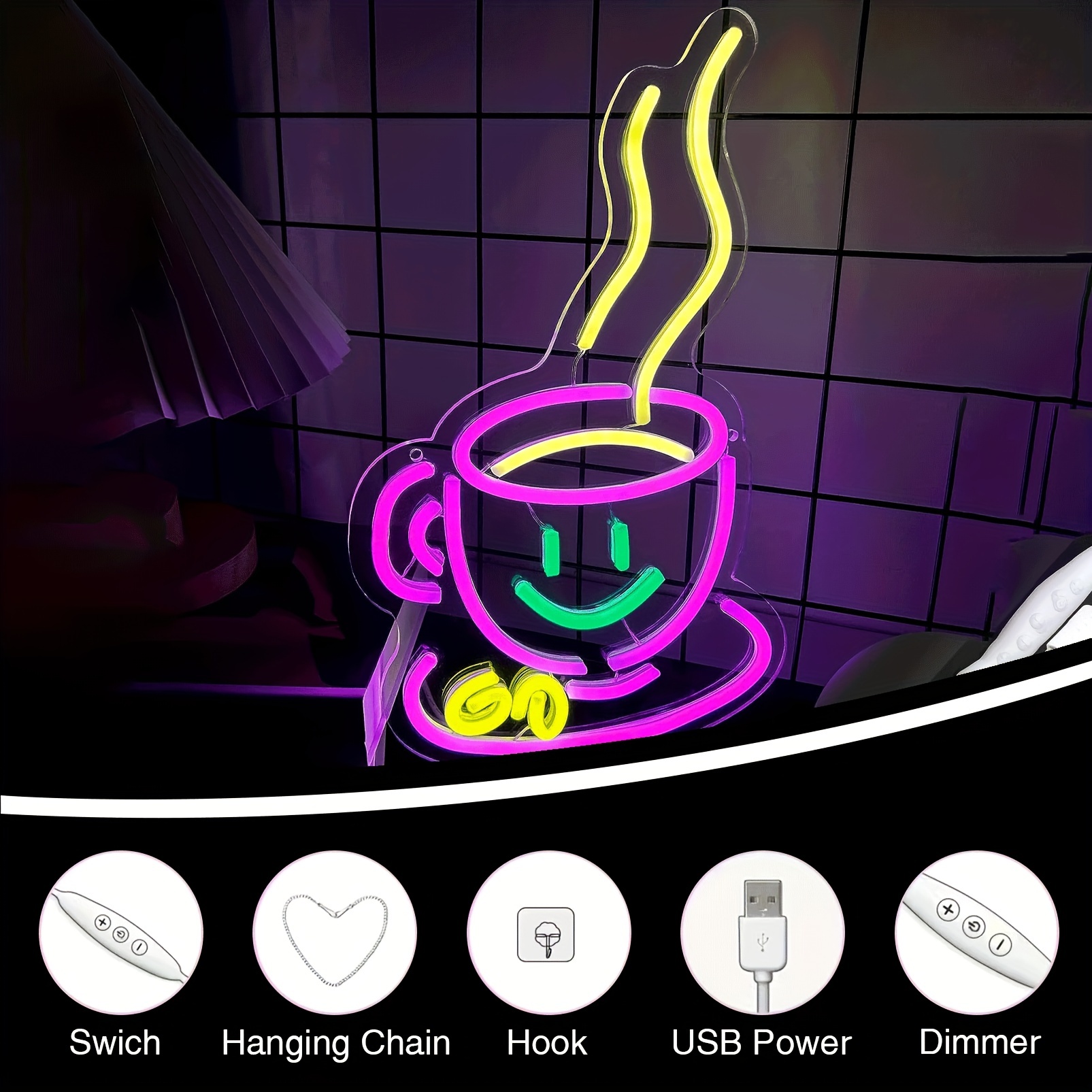 1 pc Coffee and Tea Bar LED Neon Sign, Wall Decoration Neon Sign for Kitchen, Clubs, Coffee Shops, Hotels, Bedrooms, Shops, Rooms, Friends Gatherings, Coffee Lovers Wall Decoration, 5 V USB Power Supply - 图片 5