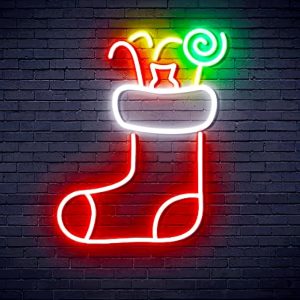 1 pc Christmas Socking Wall Neon Sign, Dimmable LED Christmas Atmosphere Wall Decor Neon Sign, Perfect for Christmas Parties, Bedrooms, Birthday Parties, Bars, Shops, Game Rooms, Clubs, Rooms, Friends Gatherings Wall Decor, Top Choice as Birthday or Christmas Gift for Friends and Family, USB-powered illuminated sign hanging kit, 5V USB power supply