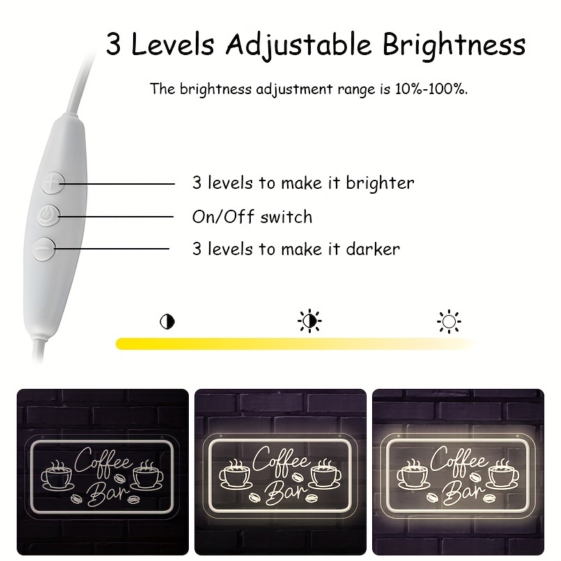 1 pc Coffee Bar LED Neon Sign, 3D Engraving, Ambient Wall Decoration Neon Sign for Cafes, Parties, Bars, Offices, Families, Clubs, Living Rooms, Bedrooms and Home Wall Decorations, Preferred as Birthday and Holiday Gifts for Friends and Families, USB Powered Illuminated Sign Hanging Unit, 5V USB Power Supply - 图片 5