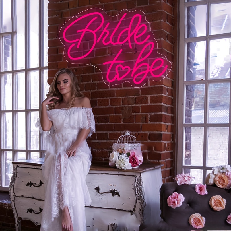 1 pc Bride to be LED neon sign, ambient wall decoration neon sign for weddings, bachelorette parties, engagement parties, wedding receptions, offices, homes, clubs, living rooms, bars, bedrooms and home wall decorations, preferred choice for friends and family's birthdays and wedding favours, USB powered illuminated sign hanging device, 5V USB power supply - 图片 6