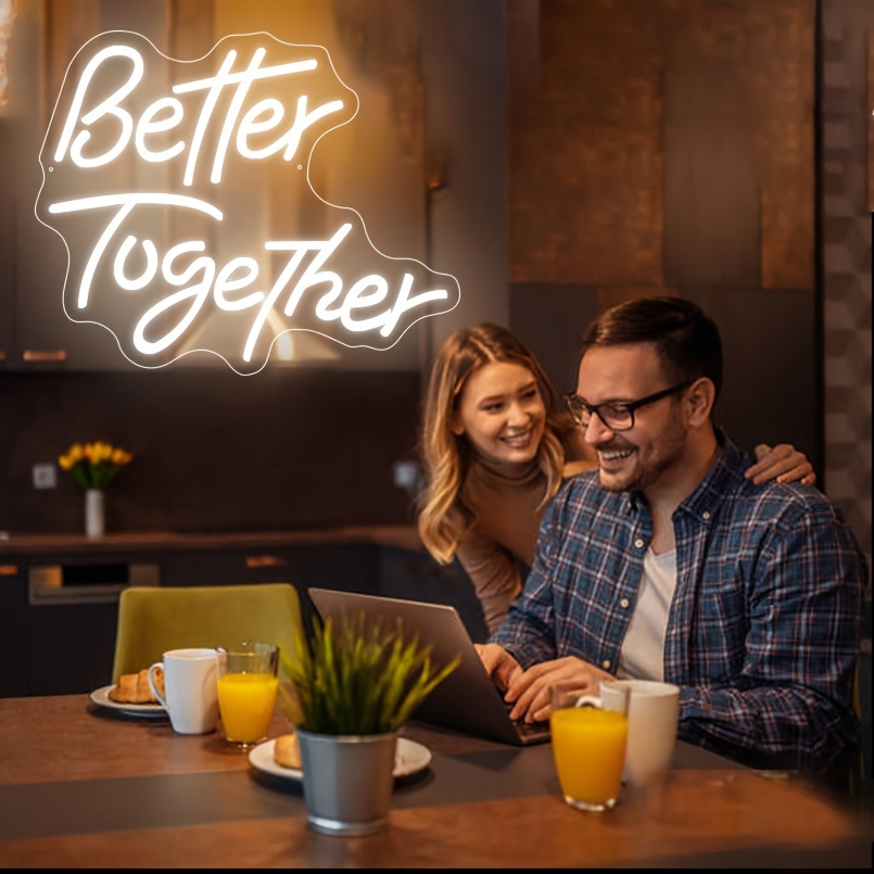 1 pc Bettetr Together LED Neon Sign, Ambient Wall Decoration Neon Sign for Weddings, Engagement Parties, Offices, Game Rooms, Families, Clubs, Living Rooms, Bars, Bedrooms and Home Wall Decorations, Preferred as Birthday and Holiday Gifts for Friends and Family, USB Powered Illuminated Sign Hanging Unit, 5V USB Power Supply - 图片 6