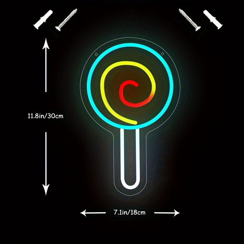 1 pc Lollipop LED Neon Sign, Ambient Wall Decoration Neon Sign for Candy Store, Home, Theme Party, Living Room, Office, as Birthday, Holiday Gift, Bedroom and Home Wall Decoration Neon Sign, 5 V USB Power Supply - 图片 3