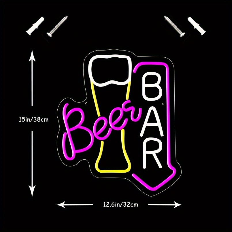 1 pc Beer Bar LED neon sign, ambient wall decoration neon sign for parties, restaurants, home bars, living rooms, pubs, clubs, bedrooms and home wall decorations, preferred as birthday and holiday gifts for friends and family, USB powered illuminated sign hanging device, 5V USB power supply - 图片 3