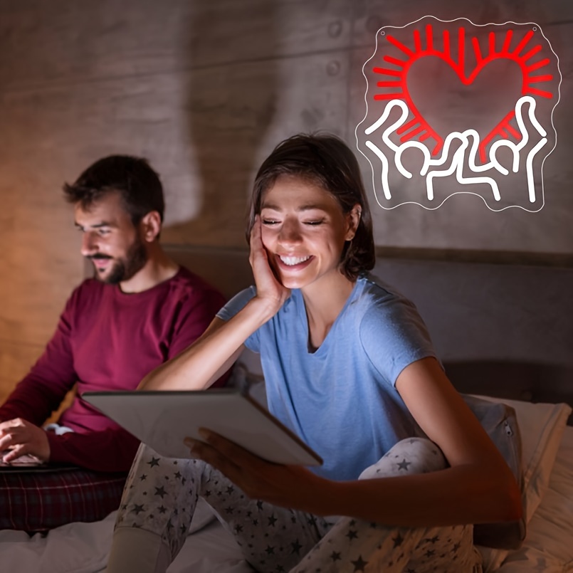 1 pc Love Art LED neon sign, space ambience wall decor neon sign for home, party, living room, bar, game room, club, as birthday, holiday gift, bedroom and home wall decor neon sign, 5 V USB power supply - 图片 6