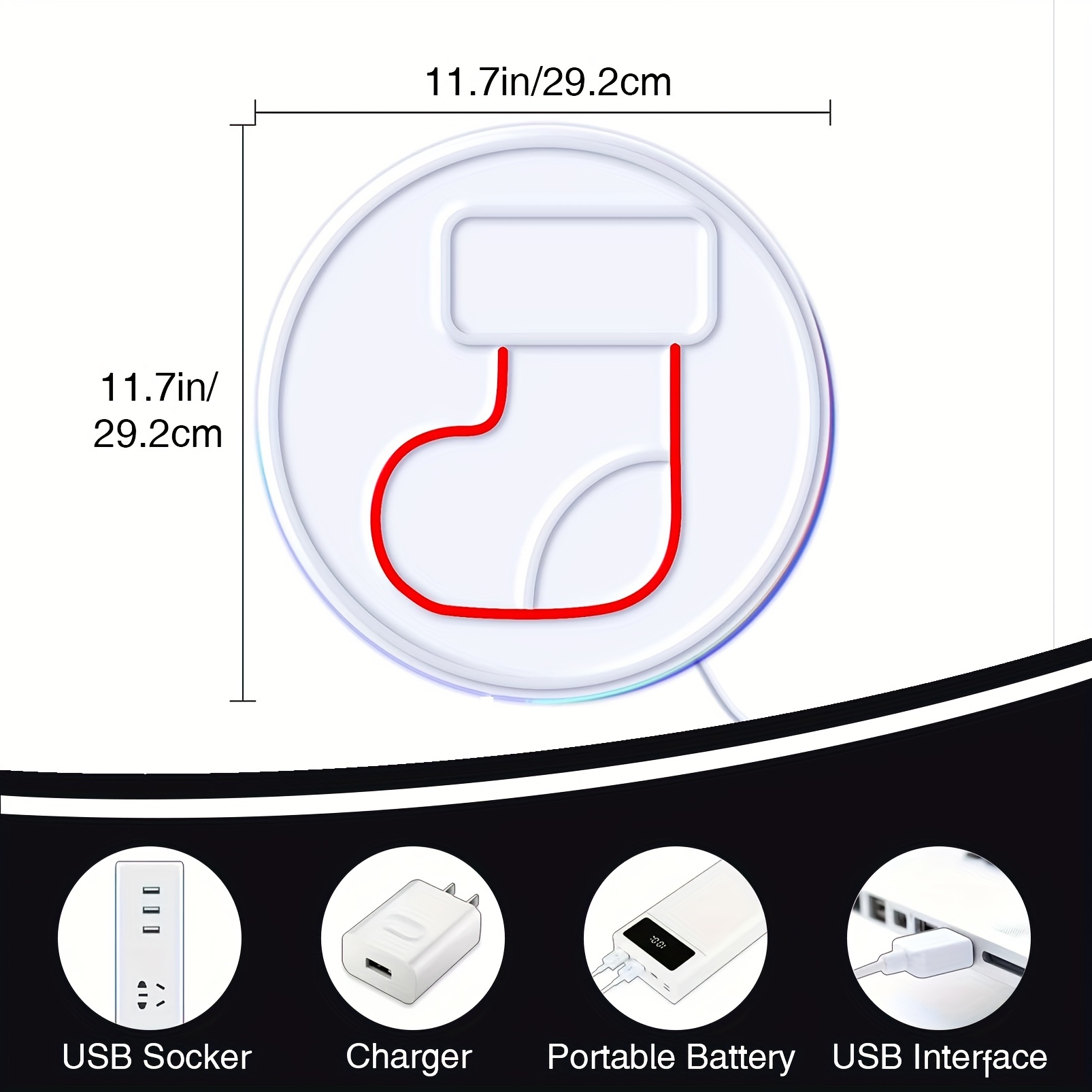 1 pc Christmas Stocking Wall Neon Decoration, Dimmable LED Christmas Ambiance Wall Decoration Neon Sign, perfect for Christmas parties, bedrooms, birthday parties, pubs, shops, games rooms, clubs, rooms, friends party wall decorations, as a friend's family birthday, Christmas gift preferred, USB powered light up sign hanging device, 5V USB power supply - 图片 3