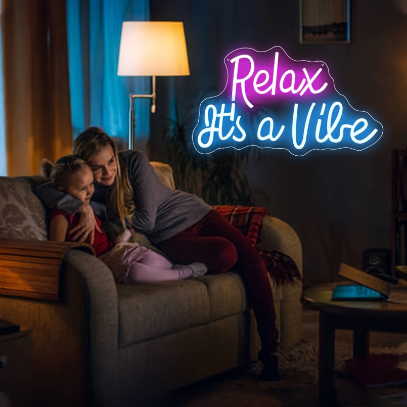 1 pc Relax It's A Vibe LED Neon Sign, Wall Decoration Neon Illuminated Sign for Birthday Parties, Game Rooms, Shops, Bars, Clubs, Bedrooms and Home Wall Decoration Neon Sign, 5 V USB Power Supply - 图片 6