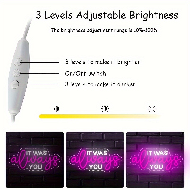 1 pc It Was Always You LED Neon Sign, Wall Decor Neon Sign for Home, Wedding Party, Engagement, Bar, Living Room, Birthday Party, Bedroom and Home Wall Decor Neon Sign, 5 V USB Power Supply - 图片 5
