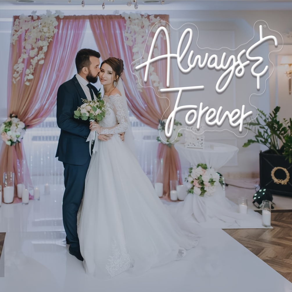 1 pc Always Forever Neon Sign White Letters LED Neon Lights, Wall Decoration White Letters Neon Sign, Great for wedding engagement party, bedroom, bar, club, room, friends gathering wall decoration, USB powered light up sign hanging device - 图片 2