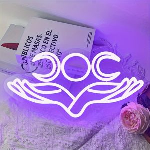 1 pc Hand to Moon LED Neon Sign, Purple Space Ambiance Wall Decor Neon Sign for Home, Party, Living Room, Game Room, Living Room, as Birthday, Holiday Gift, Bedroom and Home Wall Decor Neon Sign, 5 V USB Power Supply
