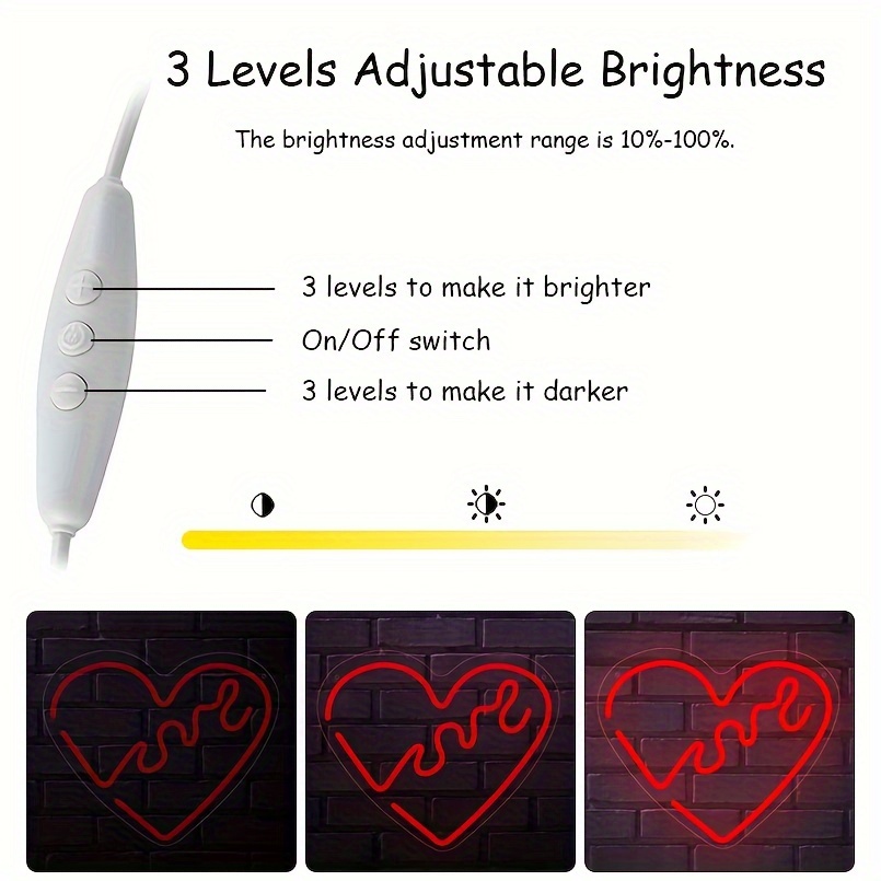 1 pc Love Heart LED Neon Sign, Ambient Wall Decoration Neon Sign for Weddings, Engagement Parties, Offices, Game Rooms, Families, Clubs, Living Rooms, Bars, Bedrooms and Home Wall Decorations, Preferred for Friends and Family's Birthdays and Holiday Gifts, USB Powered Illuminated Sign Hanging Unit, 5V USB Power Supply - 图片 5