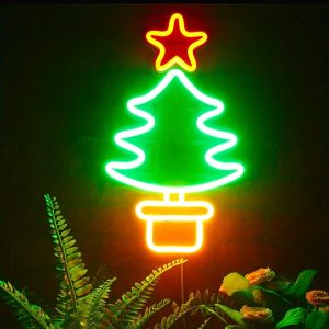 1 pc Christmas Tree Wall Neon Decoration, Dimmable LED Christmas Ambiance Wall Decoration Neon Sign, great for Christmas parties, bedrooms, birthday parties, pubs, shops, games rooms, clubs, rooms, friends party wall decorations, as a friend's family birthday, Christmas gift preferred, USB powered light up sign hanging device, 5V USB power supply