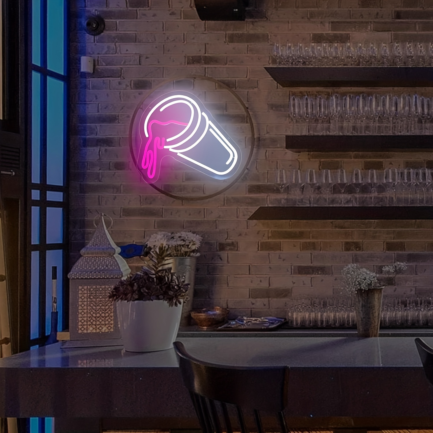 1 pc Double Cups LED neon sign, ambient wall decoration neon sign for party, restaurant, home bar, coffee shop, living room, bar, bedroom and home wall decoration, preferred as friends and family birthday, holiday gift, USB powered light up sign hanging device, 5V USB power supply - 图片 2