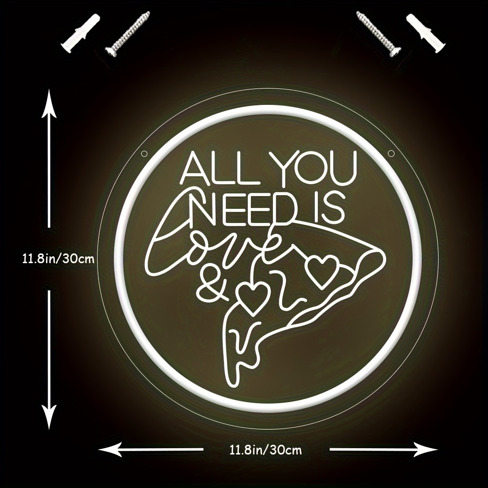 1 pc All You Need Is Love & Pizza Neon LED Sign, Wall Decoration Warm White Neon Sign, Artistic Sculpture Design Decoration, Perfect for Christmas Parties, Business Rooms, Bedrooms, Rooms, Bars, Shops, Friends Gatherings Wall Decoration - 图片 3
