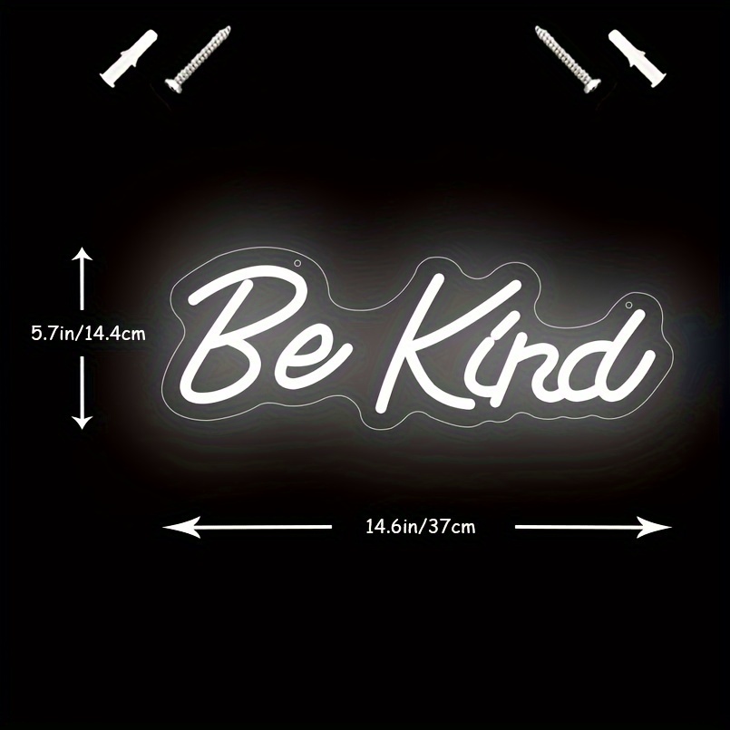 1 pc Be Kind LED Neon Sign, Ambient Wall Decoration Neon Sign for Hair Salon, Party, Office, Game Room, Restaurant, Family, Club, Living Room, Bar, Bedroom and Home Wall Decoration, Preferred for Friends and Family's Birthday and Holiday Gifts, USB Powered Illuminated Sign Hanging Device, 5V USB Power Supply - 图片 3