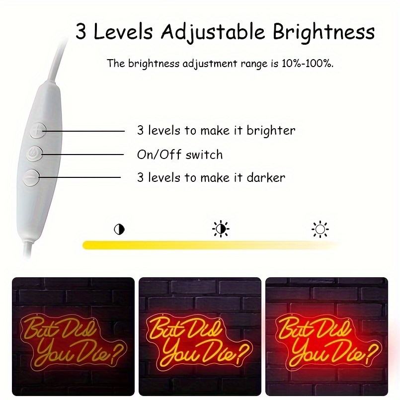 1 pc red But Did You Die LED neon sign, ambient wall decoration neon sign for home, party, living room, bar, club, game room, as a birthday, holiday gift, bedroom and home wall decoration, USB powered illuminated sign hanging device, 5V USB power supply - 图片 5