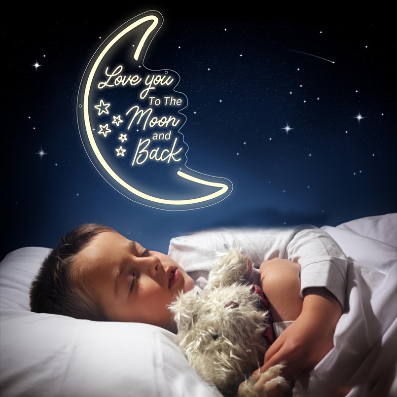1 pc Love You To The Moon And Back LED neon sign, 3D engraving, ambient wall decoration neon sign for bars, parties, offices, homes, clubs, living rooms, bedrooms and home wall decorations, preferred choice for friends and family's birthday and holiday gifts, USB powered illuminated sign hanging device, 5V USB power supply - 图片 2