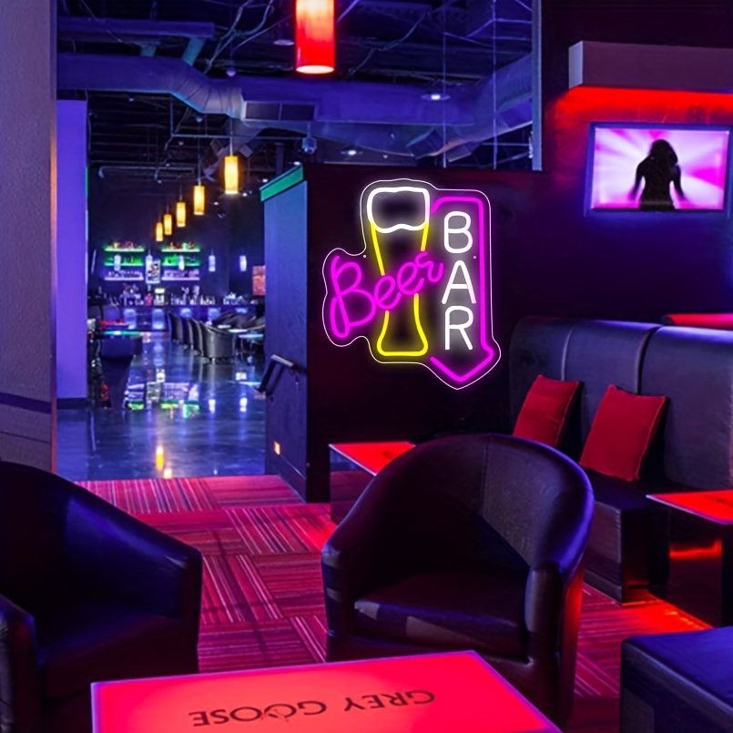 1 pc Beer Bar LED neon sign, ambient wall decoration neon sign for parties, restaurants, home bars, living rooms, pubs, clubs, bedrooms and home wall decorations, preferred as birthday and holiday gifts for friends and family, USB powered illuminated sign hanging device, 5V USB power supply - 图片 2