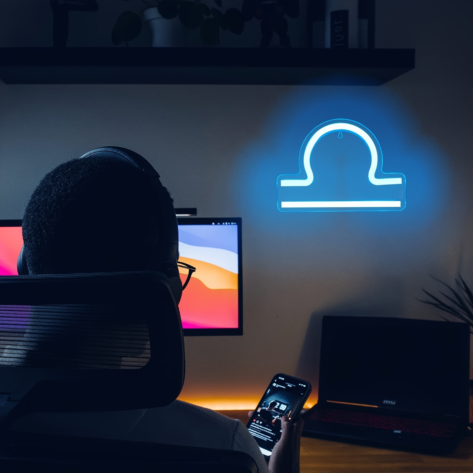 1 pc The Libra LED Neon Sign, Astrology Horoscope Ambiance Wall Decoration Neon Sign for Home, Party, Living Room, Bar, Club, Game Room, as Birthday, Holiday Gift, Bedroom and Home Wall Decoration, USB Powered Illuminated Sign Hanging Unit, 5V USB Power Supply - 图片 4