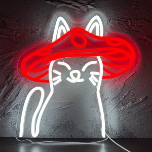 1 pc Mushroom Cats LED Neon Sign, Ambient Wall Decoration Neon Sign for Pet Shop, Party, Game Room, Home, Club, Living Room, Bar, Bedroom and Home Wall Decoration, Preferred as Birthday and Holiday Gift for Friends and Family, USB Powered Illuminated Sign Hanging Unit, 5V USB Power Supply