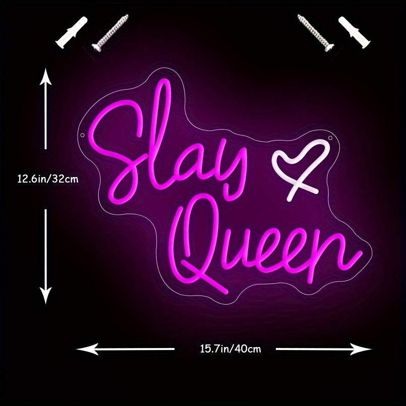 1 pc Slay Queen LED neon sign, collegiate vibe wall decoration neon sign for home, party, living room, bar, club, game room, as birthday, y2k party favours, bedroom and home wall decoration, USB powered light up sign hanging unit, 5V USB power supply - 图片 3