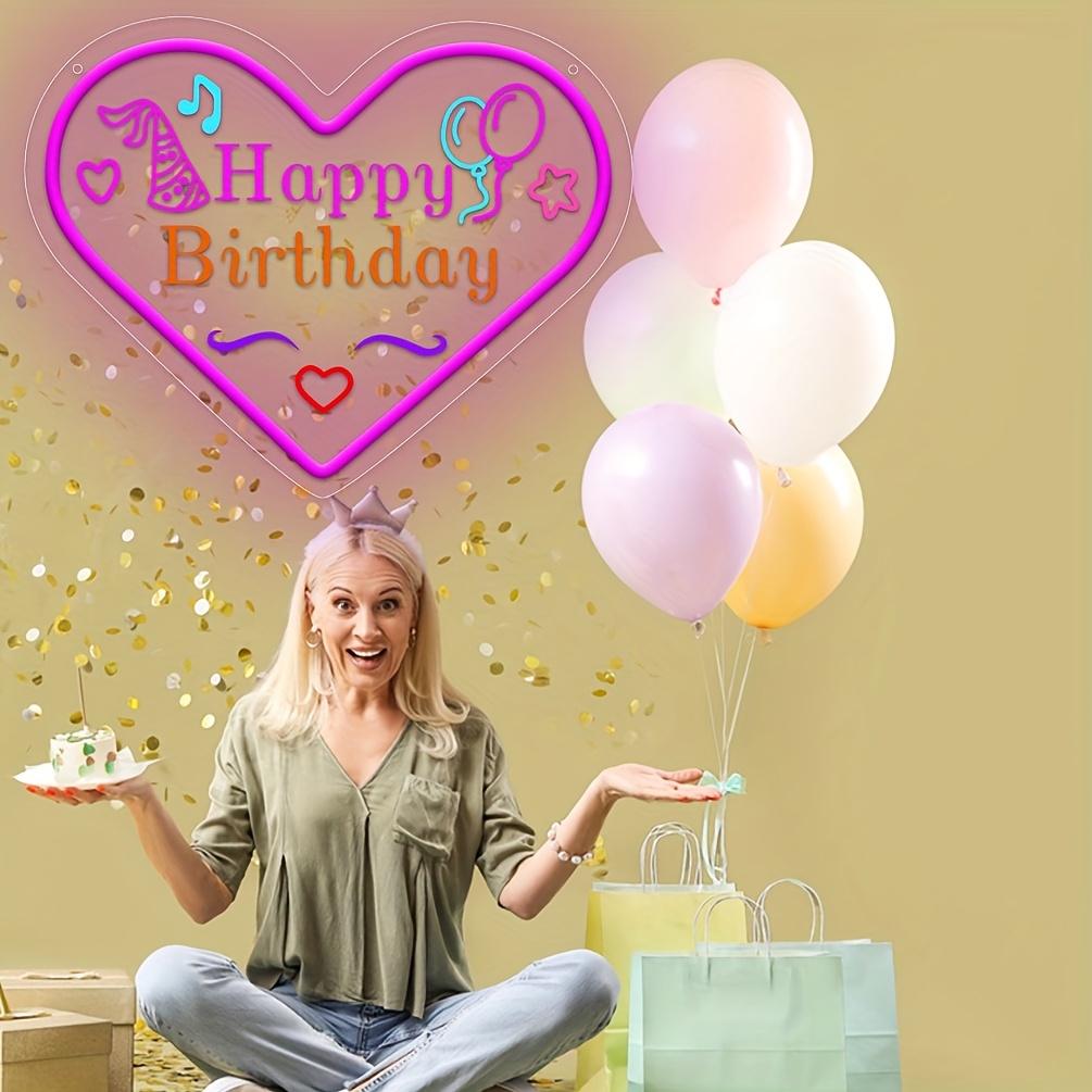 1 pc Happy Birthday Neon Sign, 3D Engraving, LED Neon, suitable for birthday parties, events, children's rooms, bedrooms, living rooms and home decorations, unique and ideal gift for birthdays, parties, ceremonies, children's day, housewarming, etc. - 图片 6