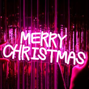 1 pc Rose Merry Christmas Wall Neon Decoration, Dimmable LED Christmas Ambiance Wall Decoration Neon Sign, perfect for Christmas party, bedroom, birthday party, bar, shop, game room, club, room, friends party wall decoration, as friends family birthday, Christmas gift first choice, USB powered light up sign hanging device, 5V USB Power Supply