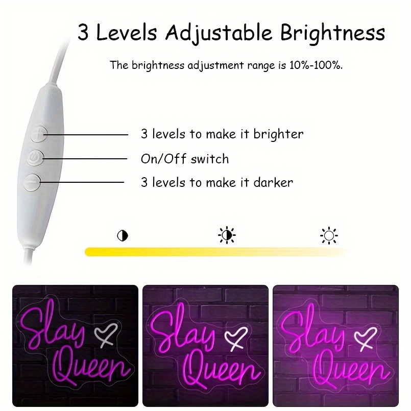 1 pc Slay Queen LED neon sign, collegiate vibe wall decoration neon sign for home, party, living room, bar, club, game room, as birthday, y2k party favours, bedroom and home wall decoration, USB powered light up sign hanging unit, 5V USB power supply - 图片 5