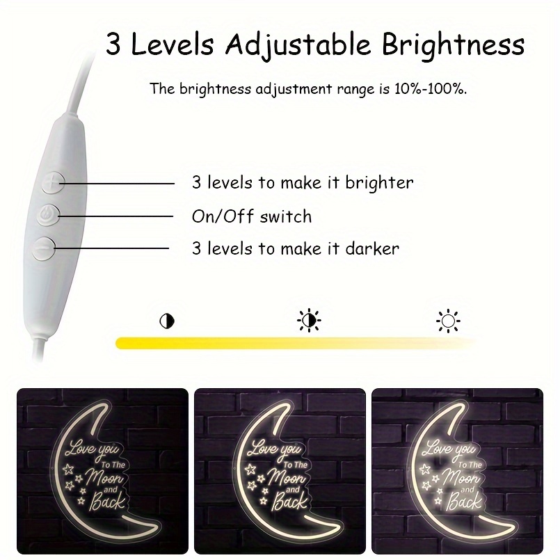 1 pc Love You To The Moon And Back LED neon sign, 3D engraving, ambient wall decoration neon sign for bars, parties, offices, homes, clubs, living rooms, bedrooms and home wall decorations, preferred choice for friends and family's birthday and holiday gifts, USB powered illuminated sign hanging device, 5V USB power supply - 图片 5