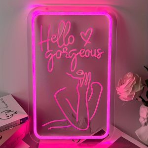 1 pc Hello Gorgeous LED neon sign, 3D engraving, ambient wall decoration neon sign for bachelorette parties, engagements, bars, offices, homes, clubs, living rooms, bedrooms and home wall decorations, preferred as birthday and holiday gifts for friends and family, USB powered illuminated sign hanging device, 5V USB power supply