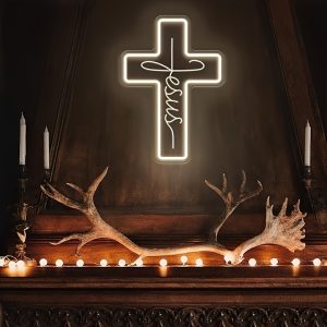 1 pc Cross LED neon sign, 3D engraving, ambient wall decoration neon sign for weddings, parties, events, Easter, Christmas, pubs, offices, homes, clubs, living rooms, bedrooms and home wall decorations, preferred choice for friends and family's birthdays, festive gifts, USB powered illuminated sign hanging unit, 5V USB power supply