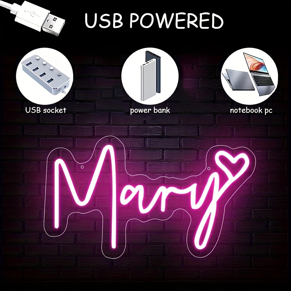 1 pc Rose Mary LED Neon Sign, Wall Decoration Neon Sign for Family, Wedding, Engagement, Living Room, Birthday Party Gifts, Bedroom and Home Wall Decoration, 5 V USB Power Supply - 图片 4