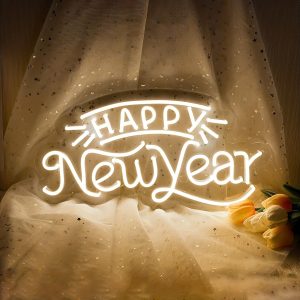 1 pc Happy New Year Wall Neon Decoration, Dimmable LED Christmas Ambience Wall Decoration Neon Sign, Perfect for Christmas Party, Bedroom, Birthday Party, Bar, Shop, Games Room, Club, Room, Friends Gathering Wall Decorations, as a friend's family birthday, Christmas Gift Preferred, USB Powered Illuminated Sign Hanging Unit, 5V USB Power Supply