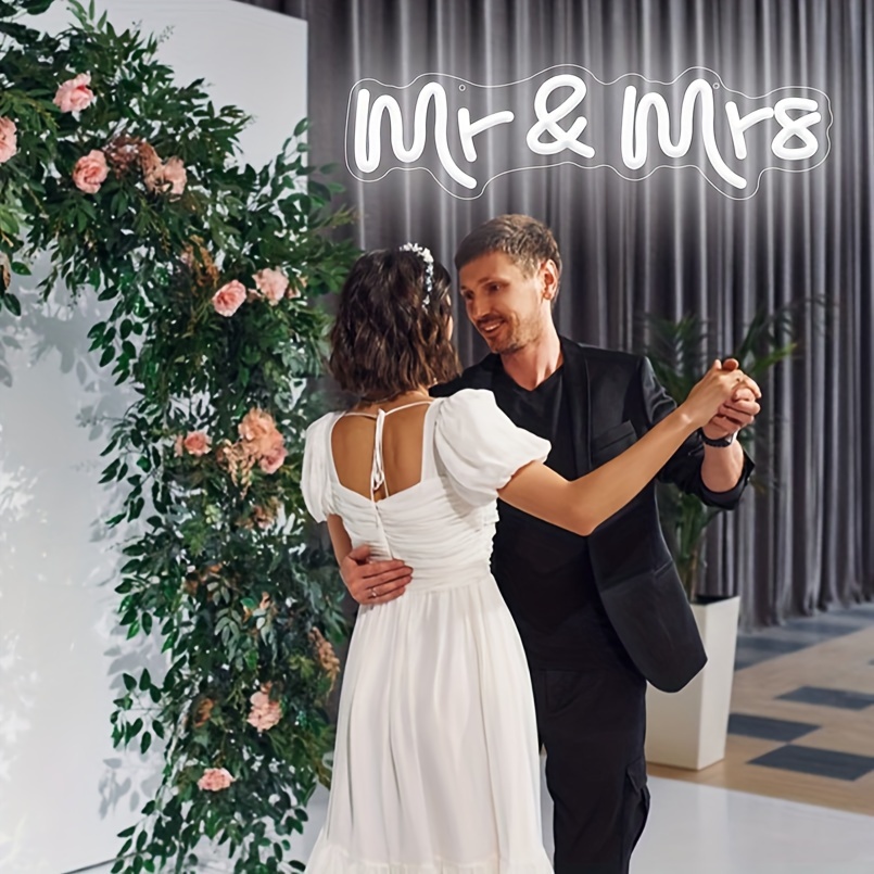 1 pc Mr & Mrs LED Neon Sign, Wall Decor Neon Illuminated Sign for Weddings, Anniversary Parties, Living Rooms, Engagements, Bedrooms and Home Wall Decor Neon Signs, 5 V USB Power Supply - 图片 2