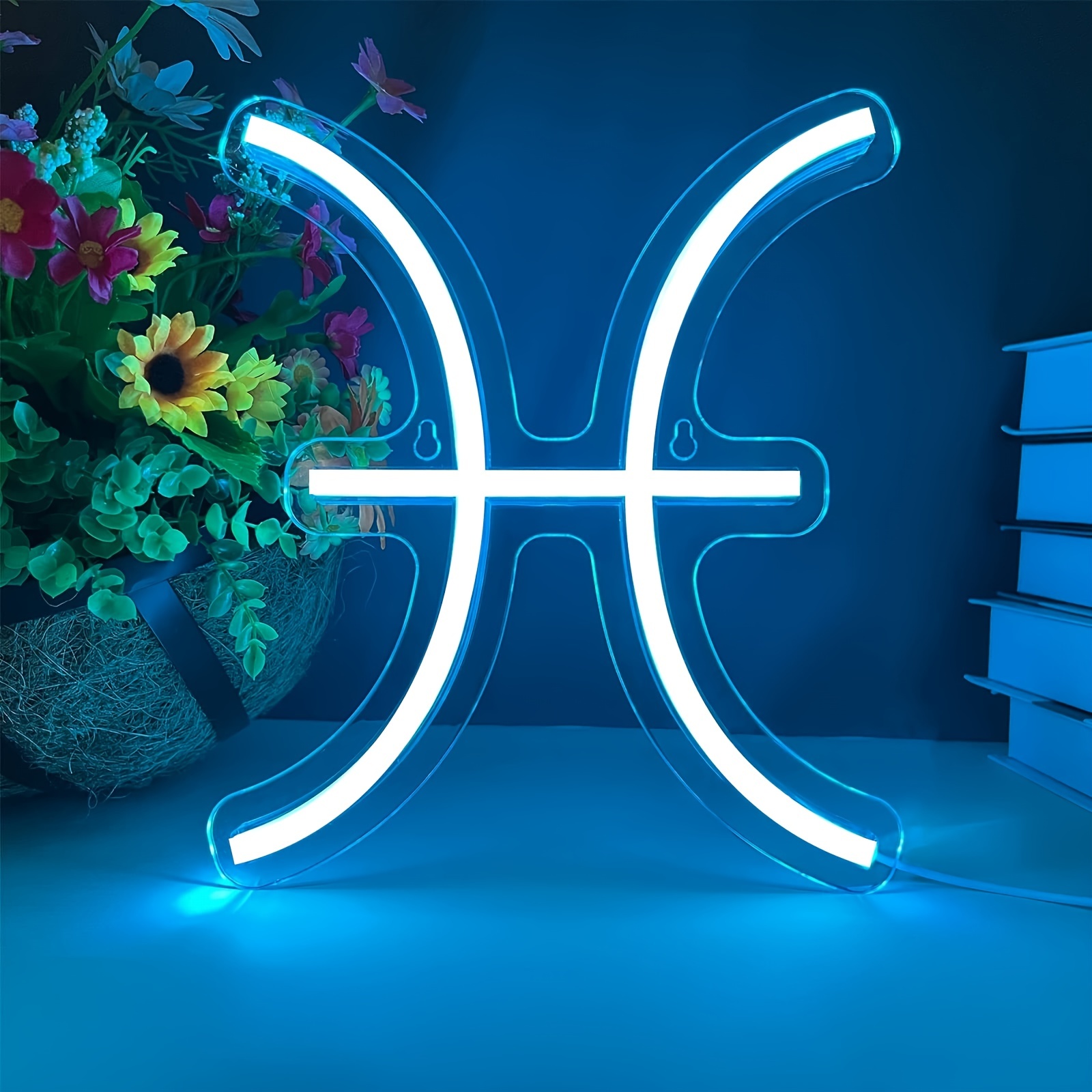 1 pc The Pisces LED Neon Sign, Astrology Horoscope Ambiance Wall Decoration Neon Sign for Home, Party, Living Room, Bar, Club, Game Room, as Birthday, Holiday Gift, Bedroom and Home Wall Decoration, USB Powered Illuminated Sign Hanging Unit, 5V USB Power Supply