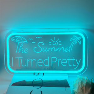 1 pc The Summer I Turned Pretty LED Neon Sign, 3D Engraving, Summer Beach Vibe Wall Decoration Neon Sign for Shop, Theme Party, Office, Home, Club, Living Room, Bedroom and Home Wall Decoration, Preferred as Birthday and Holiday Gift for Friends and Family, USB Powered Illuminated Sign Hanging Unit, 5V USB Power Supply
