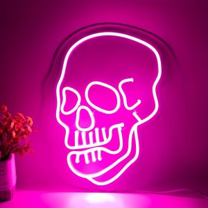 1 pc Skull Halloween Wall Neon Decoration, Dimmable LED Halloween Ambiance Wall Decoration Neon Sign, great for Halloween parties, bedrooms, birthday parties, pubs, shops, rooms, friends party wall decorations, as a friend's family birthday, Halloween gift preferred, USB powered light up sign hanging unit, 5V USB power supply