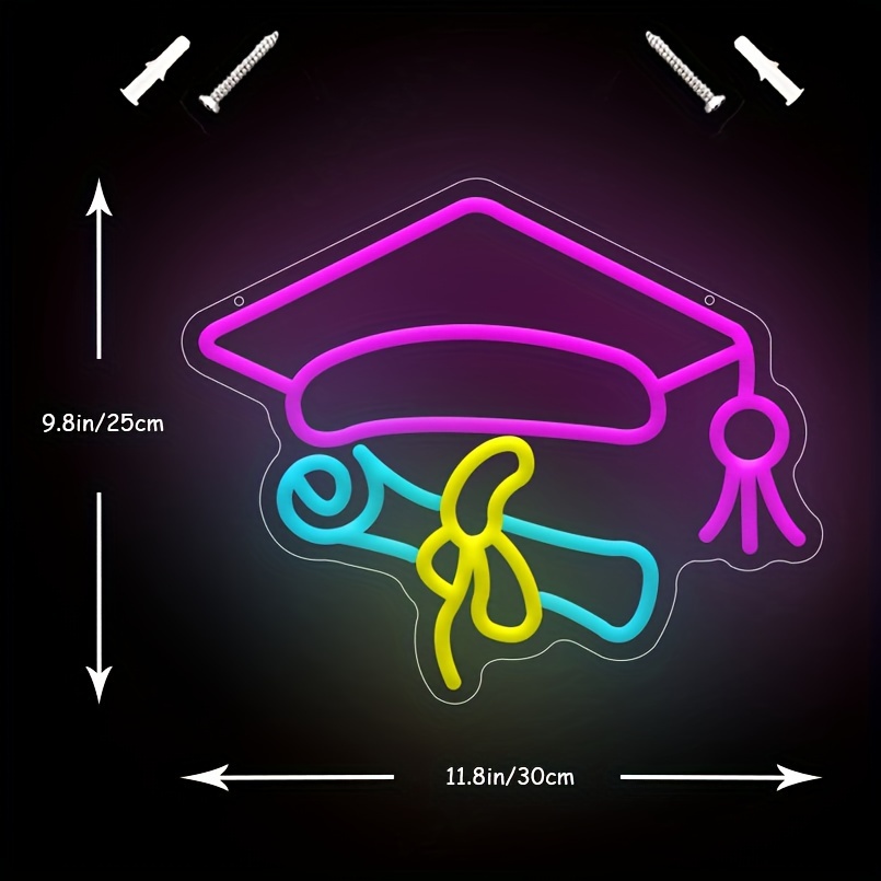 1 pc Graduation cap and certificate LED neon sign, ambient wall decoration neon sign for graduation season, graduation party, living room, bar, club, hotel, game room, as a birthday, graduation gift, bedroom and home wall decoration, USB powered illuminated sign hanging device, 5V USB power supply - 图片 3