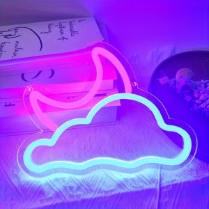 1 pc clouds and moon LED neon sign, ambient wall decor neon sign for home, wedding party, living room, game room, club, as birthday, holiday gift, bedroom and home wall decor neon sign, 5 V USB power supply