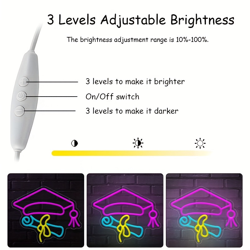 1 pc Graduation cap and certificate LED neon sign, ambient wall decoration neon sign for graduation season, graduation party, living room, bar, club, hotel, game room, as a birthday, graduation gift, bedroom and home wall decoration, USB powered illuminated sign hanging device, 5V USB power supply - 图片 5