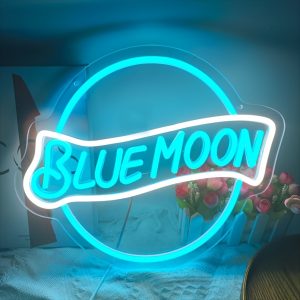 1 pcBlue Moon LED neon sign, ambient wall decoration neon sign for party, office, game room, home, club, living room, bar, bedroom and home wall decorations, as a friend's family birthday, holiday gift preferred, USB powered light up sign hanging device, 5V USB power supply
