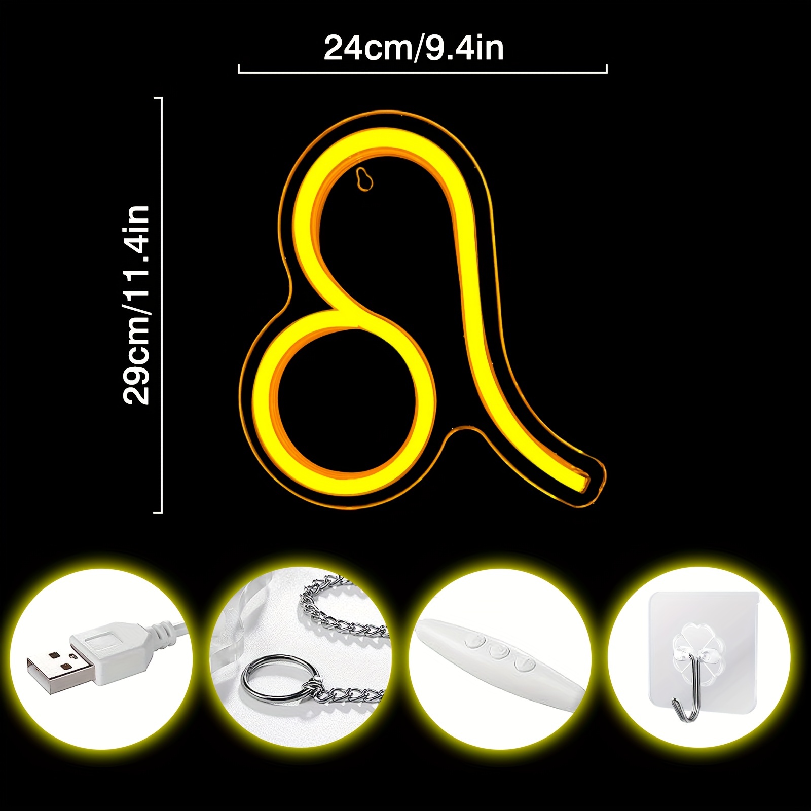 1 pc The Leo LED Neon Sign, Astrology Horoscope Ambiance Wall Decoration Neon Sign for Home, Party, Living Room, Bar, Club, Game Room, as Birthday, Holiday Gift, Bedroom and Home Wall Decoration, USB Powered Illuminated Sign Hanging Unit, 5V USB Power Supply - 图片 3