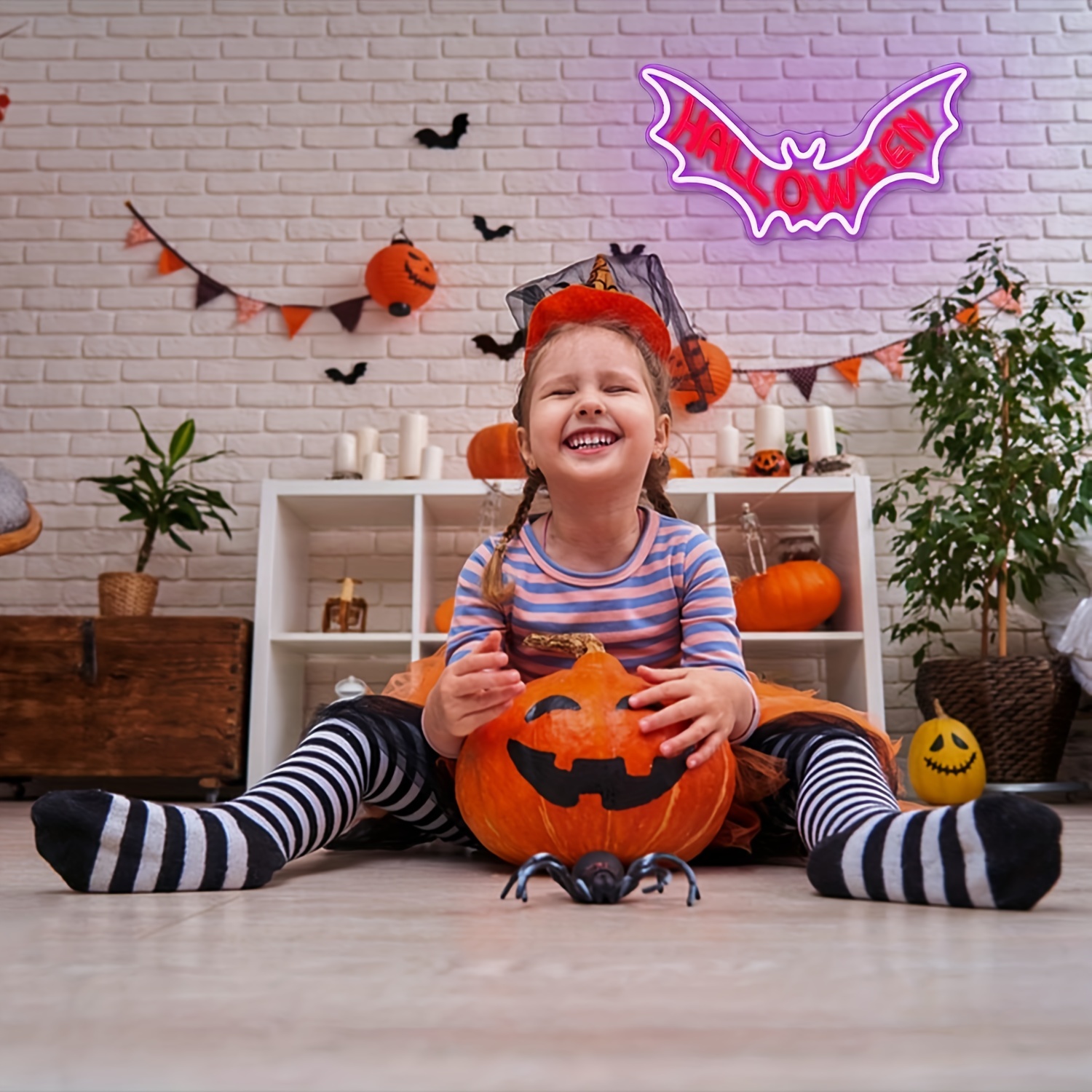 1 pc Bat Halloween Wall Neon Decoration, Dimmable LED Halloween Ambiance Wall Decoration Neon Sign, great for Halloween parties, bedrooms, birthday parties, bars, shops, rooms, friends party wall decorations, as a friend's family birthday, Halloween gift preferred, USB powered light up sign hanging device, 5V USB power supply - 图片 6