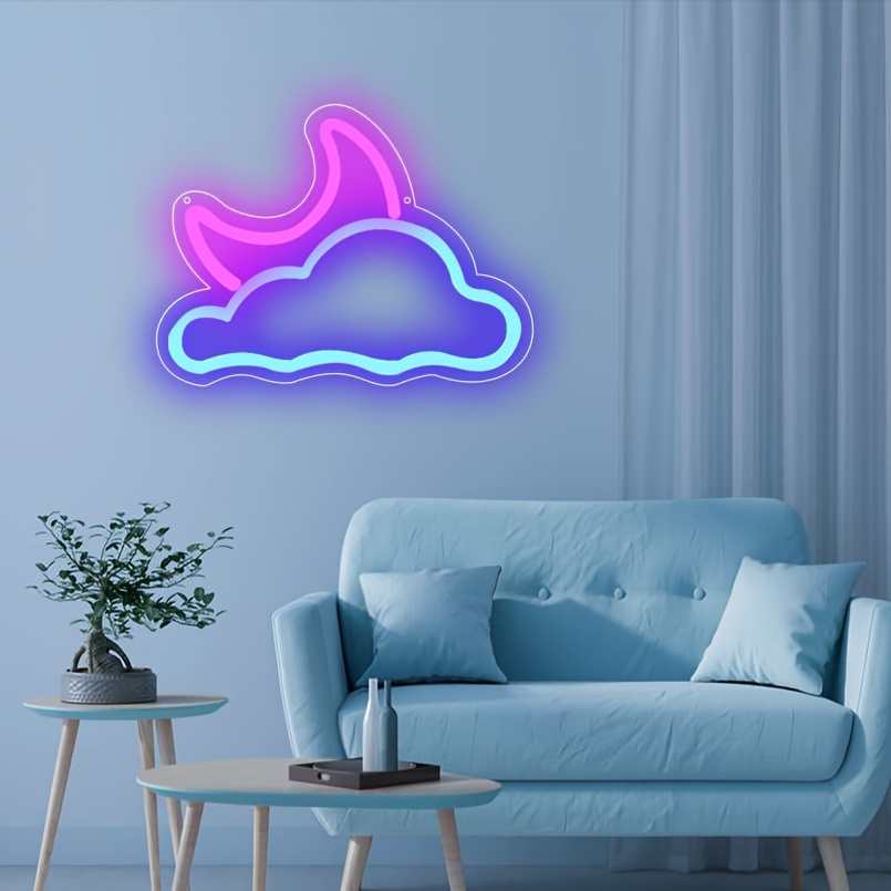 1 pc clouds and moon LED neon sign, ambient wall decor neon sign for home, wedding party, living room, game room, club, as birthday, holiday gift, bedroom and home wall decor neon sign, 5 V USB power supply - 图片 2