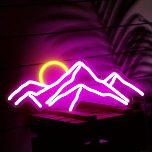 1 pc Mountains LED neon sign, ambient wall decoration neon sign for office, coffee shop, party, game room, family, club, living room, bar, bedroom and home wall decoration, preferred as friends and family birthday, holiday gift, USB powered light up sign hanging device, 5V USB power supply